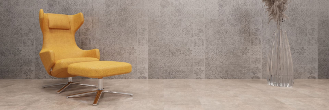 xStone mineralwand flexroll concrete grey mandala Raumfoto