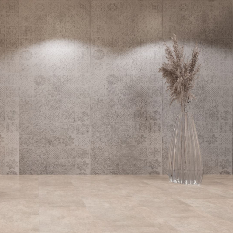 xStone mineralwand flexroll concrete grey mandala Raumfoto