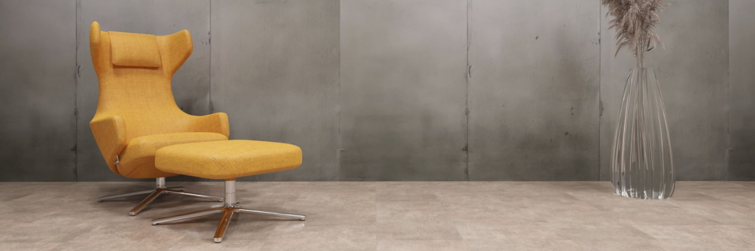 xStone mineralwand flexroll concrete grey smooth Raumfoto