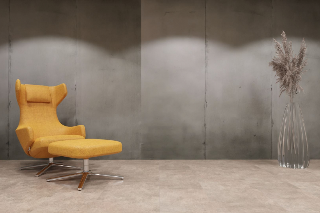 xStone mineralwand flexroll concrete grey smooth Raumfoto