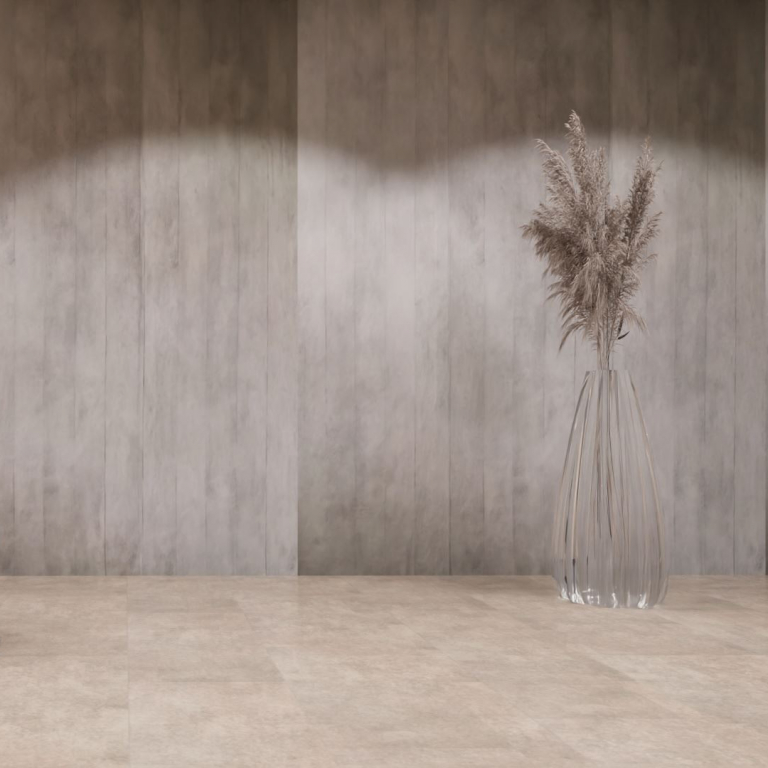 xStone mineralwand flexroll concrete grey wooden Raumfoto