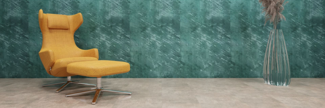 xStone mineralwand flexroll slate viridis Raumfoto